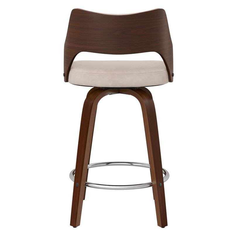 Modern Swivel Bar Stools with Curved Wood Back Upholstered Armrest Counter Stool