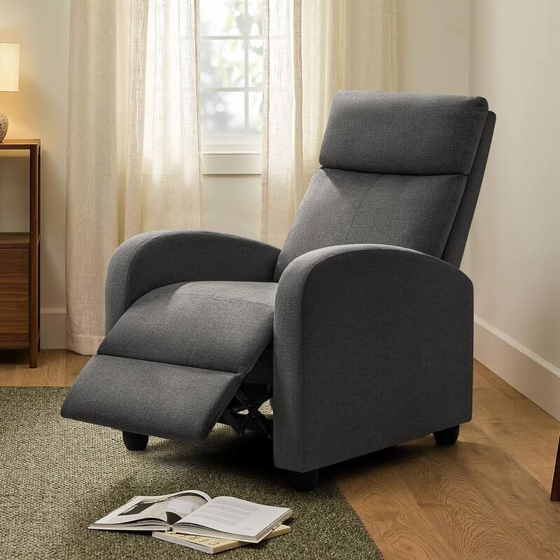 Recliner Chair for Living Room - Massage PU Leather Recliner Sofa with Lumbar Support, Home Theater Seating - Gray-Fabric