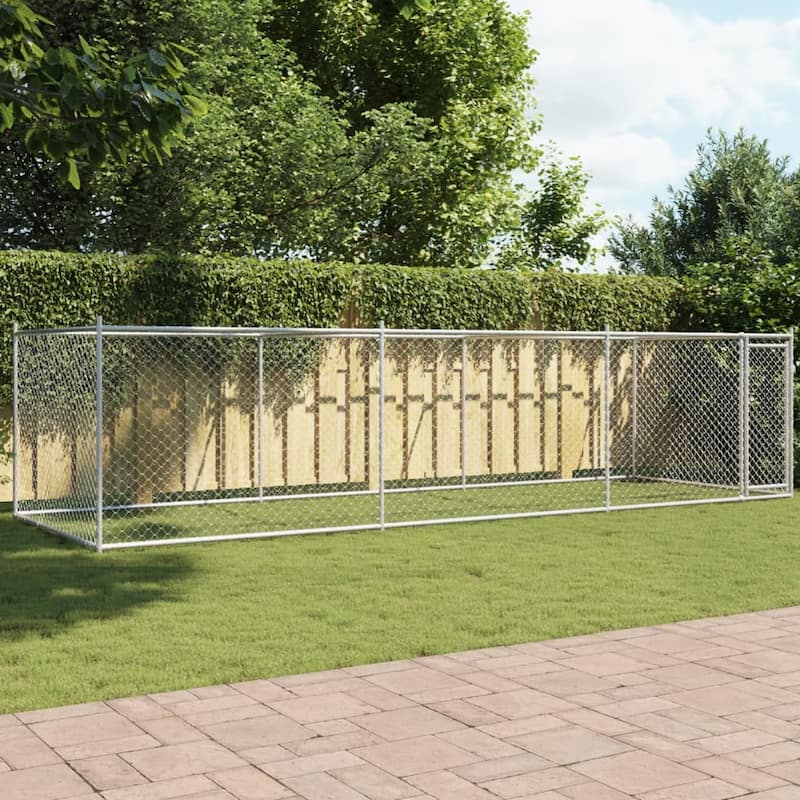 vidaXL Dog Cage Grey Galvanized Steel Durable Dog Cage - Grey - 1 door - 19.7' x 6.6' x 4.9' ft