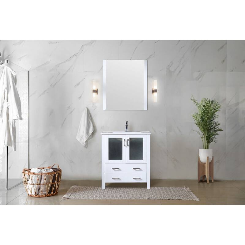 30-inch Bathroom Vanity with Ceramic Top, Stainless Steel Faucet, and Mirror - Scratch & Stain Resistant Surface