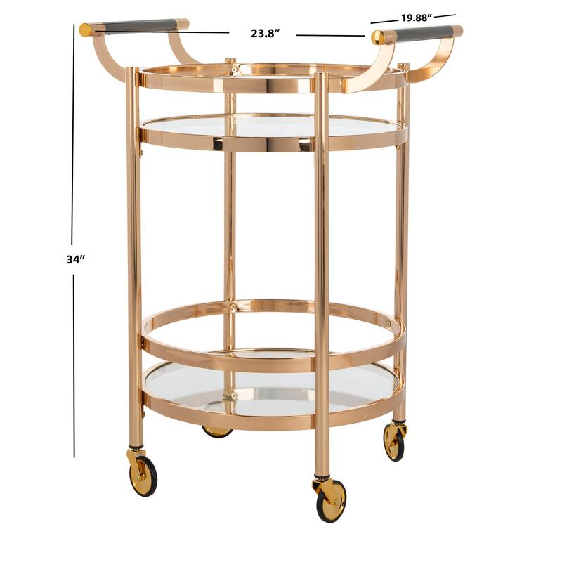 SAFAVIEH Sienna 2 Tier Round Bar Cart-Gold / Glass - 23.8" x 19.9" x 34"