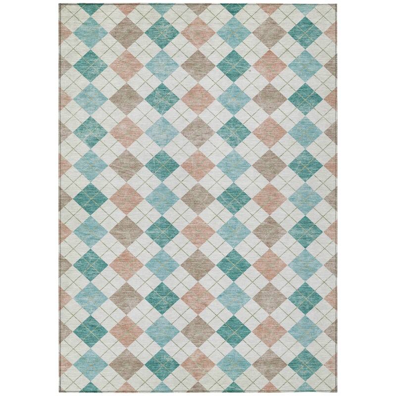 Machine Washable Indoor/ Outdoor Modern Plaid Chantille Rug