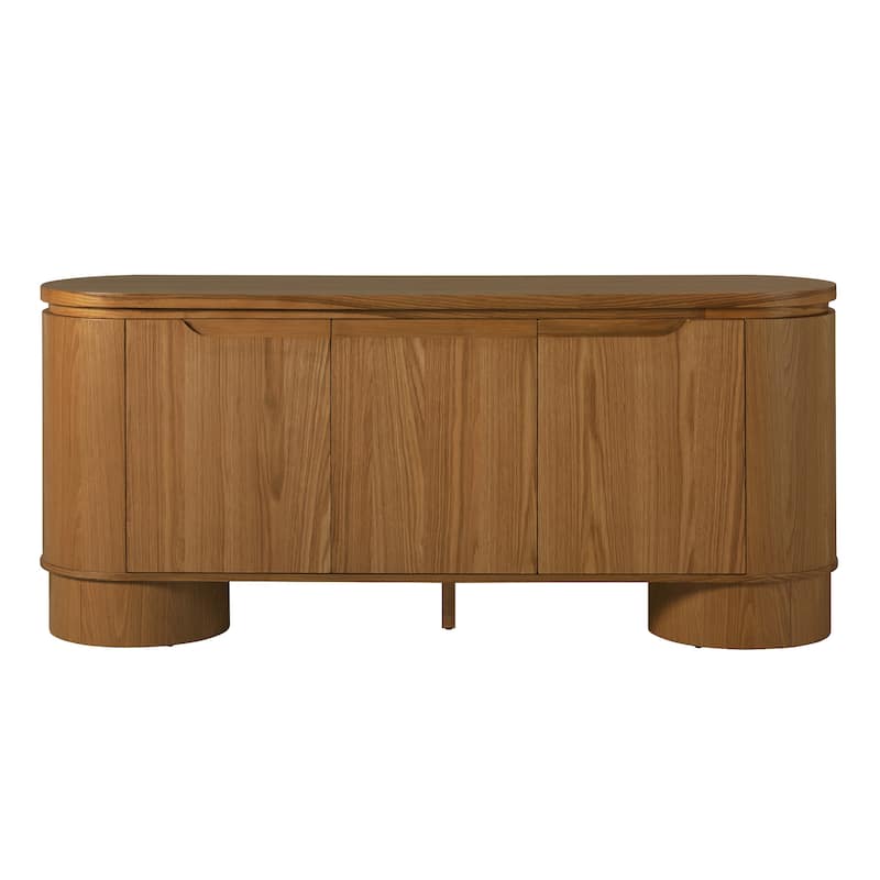 Walker Edison Modern Large Curved Solid Oak Wood Veneer Sideboard