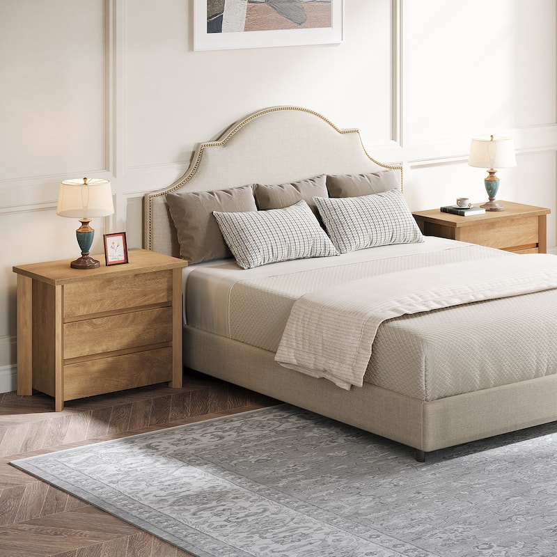 Oversized 3-Drawer Wood Nightstand, Large Storage Night Stand for Bedroom