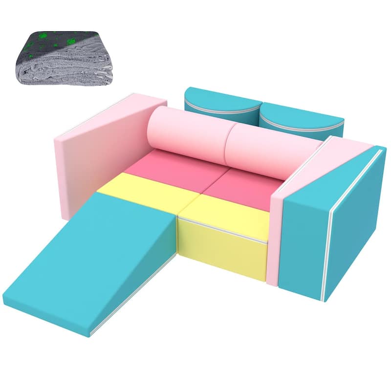 Kids Couch, 12PCS Modular Kids Play Couch with Blanket, Playroom, Convertible Kids Foam Climbing Play Set - Multi