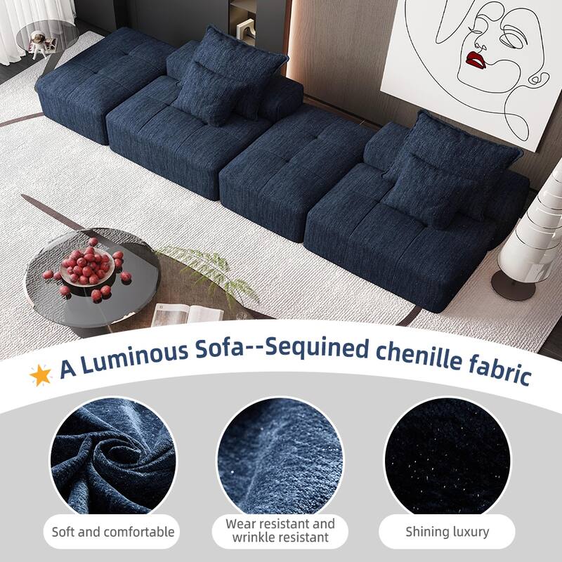 Modern Oversized Modular Chenille Sectional Sofa with 2 Ottomans and 2 Seat, 4 Pillows for Living Room