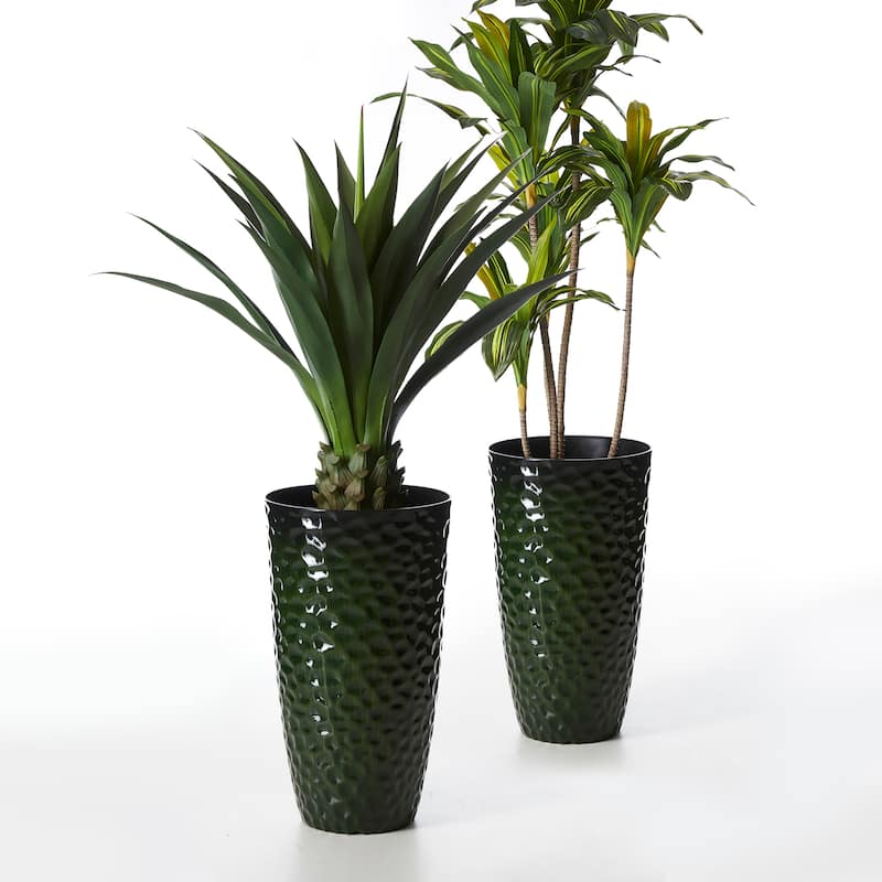 Glitzhome 23.75"H Set of 2 Oversized Eco-Friendly PP and Stone Honeycomb Textured Blue/Green/Red Tall Plastic Planter