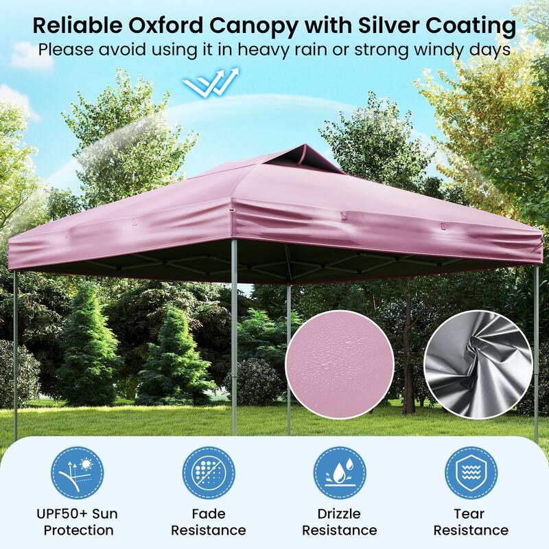 10x10 Pop Up Canopy Tent with One-Push Lock and Adjustable Height Gazebo Included Stakes Ropes