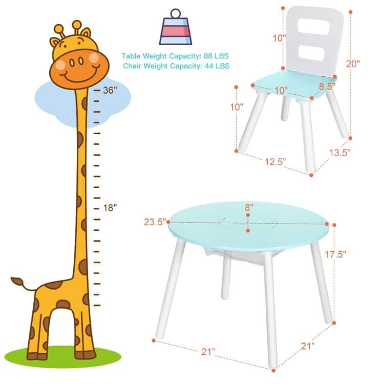 Wood Activity Kids Table and Chair Set with Center Mesh Storage for Snack Time and Homework - 23.5" x 23.5" x 17.5" (L x W x H)