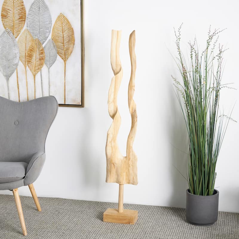Teak Wood Abstract Handmade Live Edge Floor Sculpture - Brown - Roche River Decor - 14"W x 12"L x 60"H