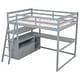 preview thumbnail 19 of 43, Multifunction Wood High Loftbed Frame with L-Shaped Desk, Shelves & 2 Built-in Drawers for Kids Teens Bedroom