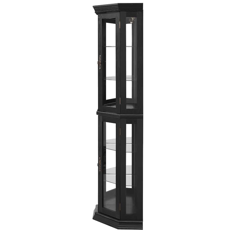 Lighted Corner Curio Cabinet with Tempered Glass Doors, Floor Standing Display Cabinet, China Cabinet with Adjustable Shelves
