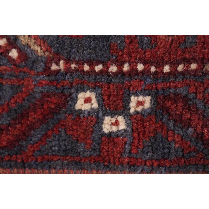 Hand Knotted Oriental 100% Wool Carpet Traditional Tribal Navy Blue & Blues Balouch Runner Rug - 7' 10'' X 1' 11''