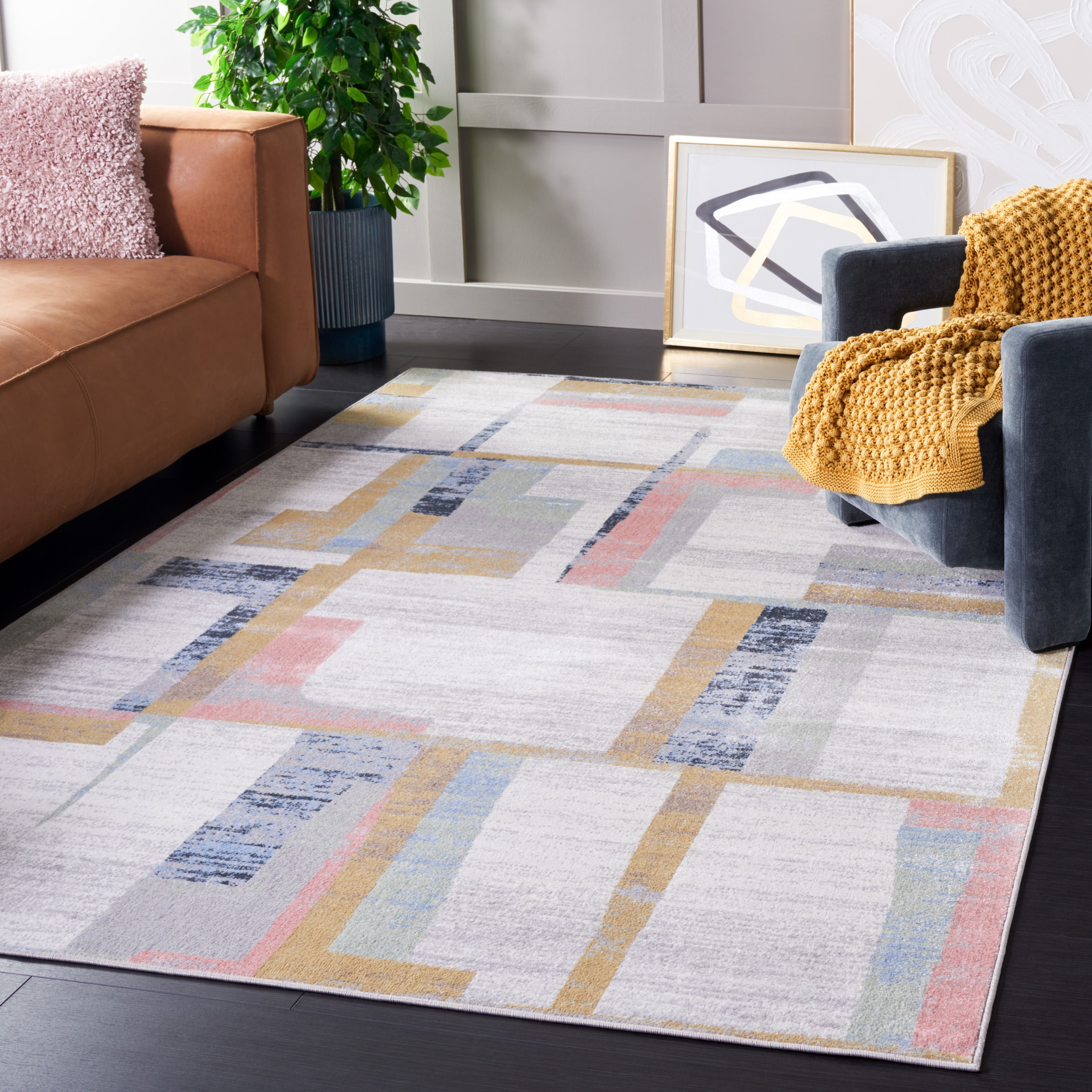 SAFAVIEH Bayside Machine Washable Shereen Mid-Century Modern Abstract Rug