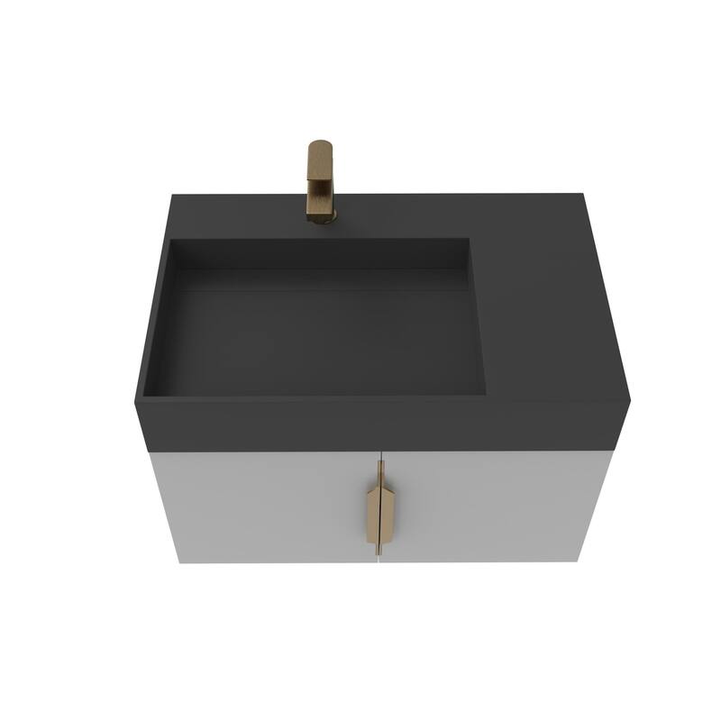 Amazon 30" Wall Mounted Bathroom Left Basin Vanity Set w/ Black Top