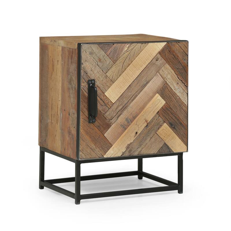 Handcrafted Boho Nightstand with Recycled Wood and Iron Frame, Ample Storage Space