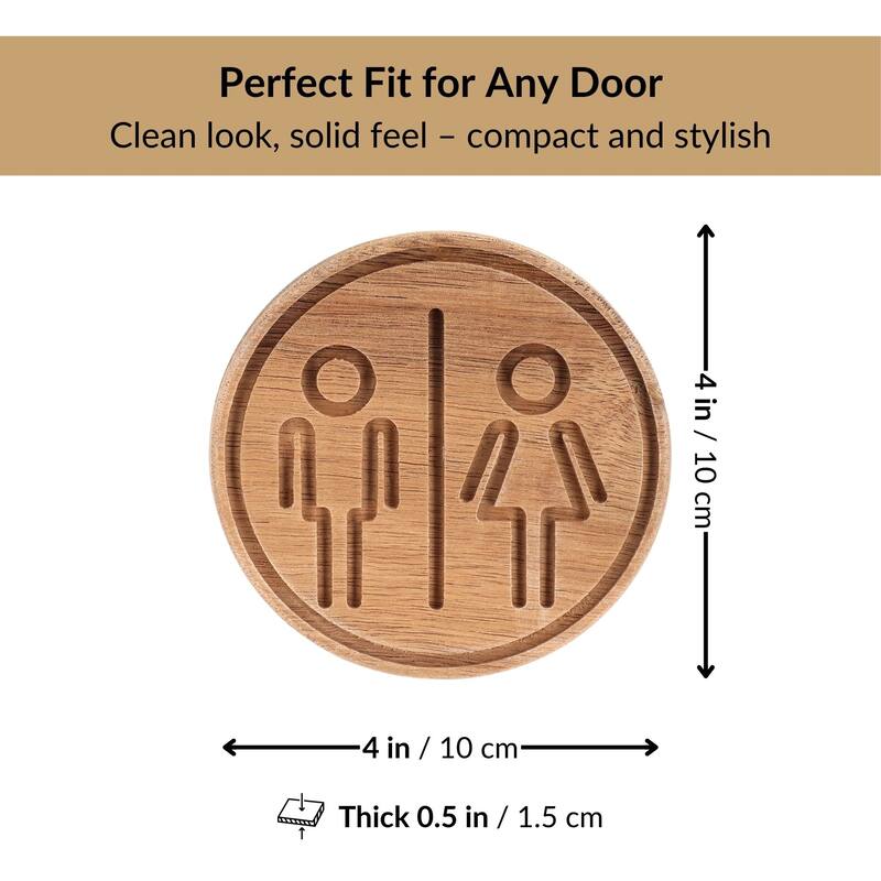 Wooden Restroom Door Sign - 4"L x 0.5"W x 4"H