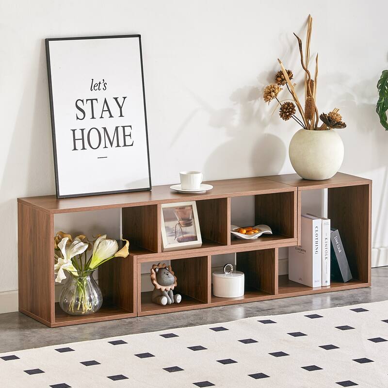 2 Pieces Cube TV Stand, L-Shaped TV Console Stand Entertainment Center with Open Storage Bookcase Shelf