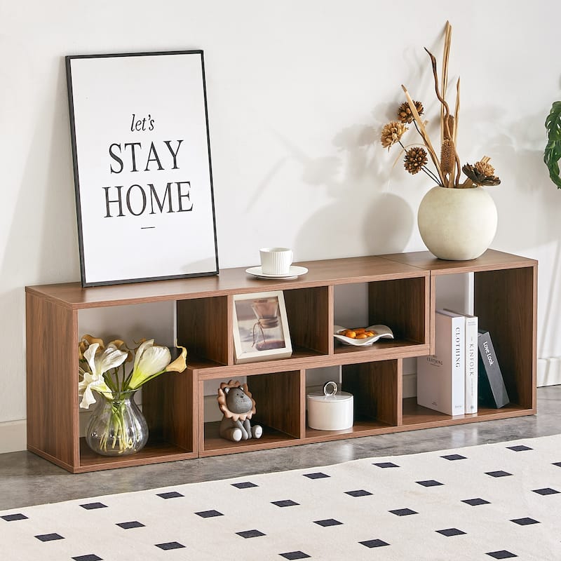 Modular 2-Piece L-Shaped TV Stand With Open Shelving, Customizable Media Console & Bookcase For Living Room ,