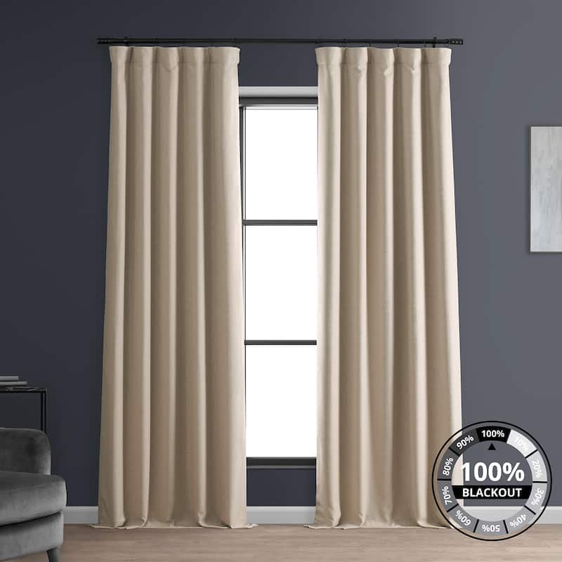 Exclusive Fabrics Faux Linen 100% Blackout Curtains Heat and Light Blocking - (1 Panel) - 50 X 108 - Safari Tan