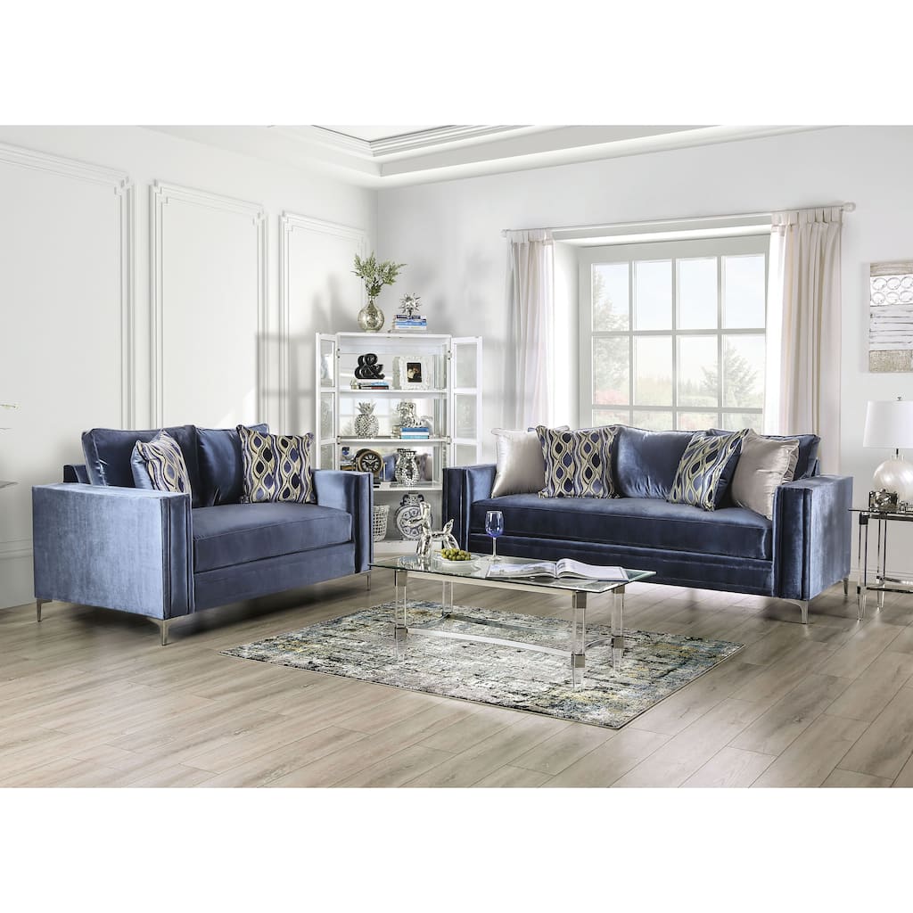 Jion Contemporary Blue Microfiber Upholstered 2-Piece Living Room Set by Furniture of America
