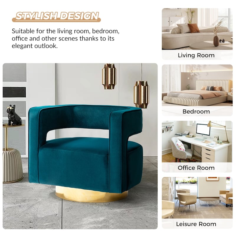 Carisa Modern Upholstered Swivel Open-Back Barrel Chair with Golden Base by HULALA HOME