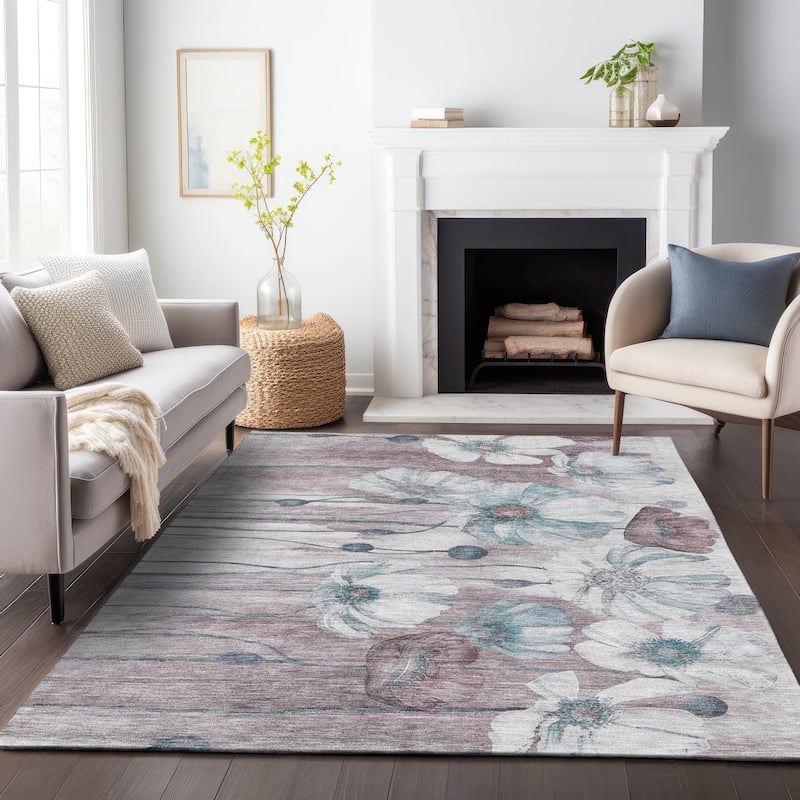 Premium Washable Super Soft Modern Floral Mayfield Rug - Teal - 9' x 12'