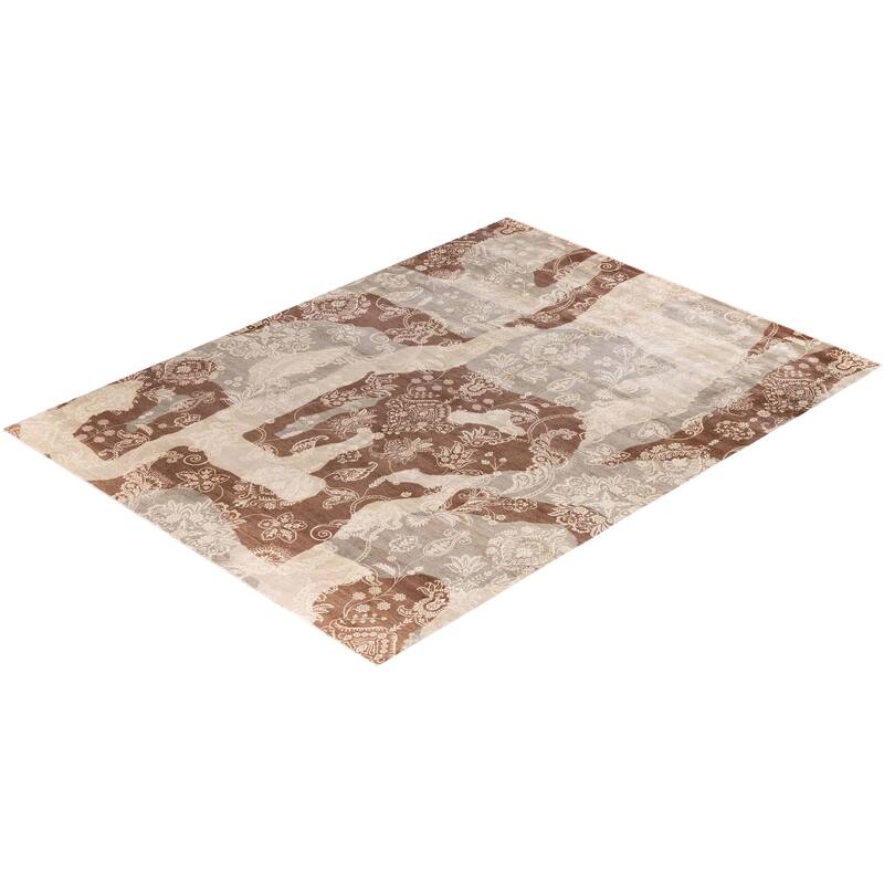 Ikat One-of-a-Kind Hand-Knotted Area Rug, Ivory - 9' 2" x 12' 4"