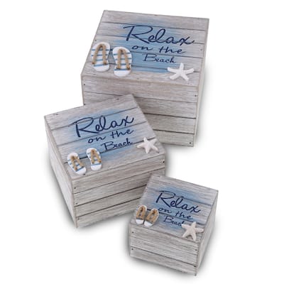 CoTa Global Aqua Sky Relax Wooden Box, 3 Pcs Set - Handcrafted - 6″Lx5.8″Wx4.3″H