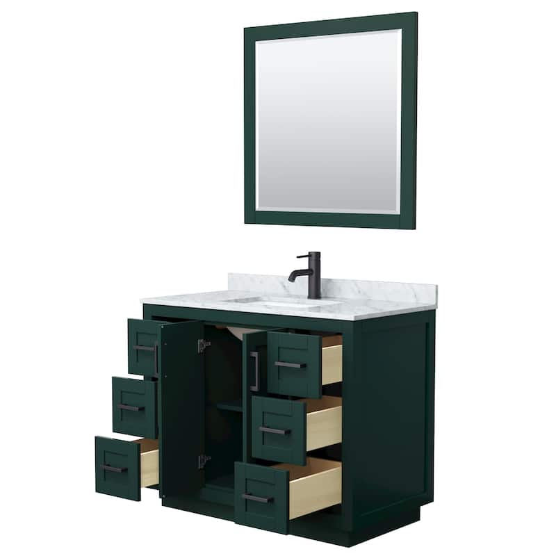 Miranda Single Vanity Set, White Carrara Marble Top, 34-Inch Mirror