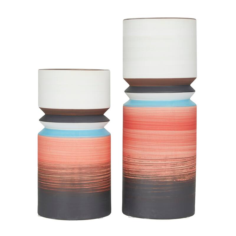 Ceramic Vase - Set of 2 Multi Colored - Roche River Decor - 5"W x 5"L x 14"H