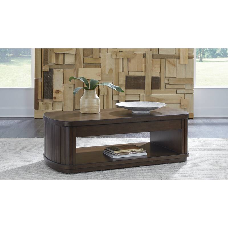 Signature Design by Ashley Korestone Dark Brown Lift Top Cocktail Table - 56" W x 27.5" D x 19.25" H - 56" W x 27.5" D x 19.25" H - Brown - Veneer