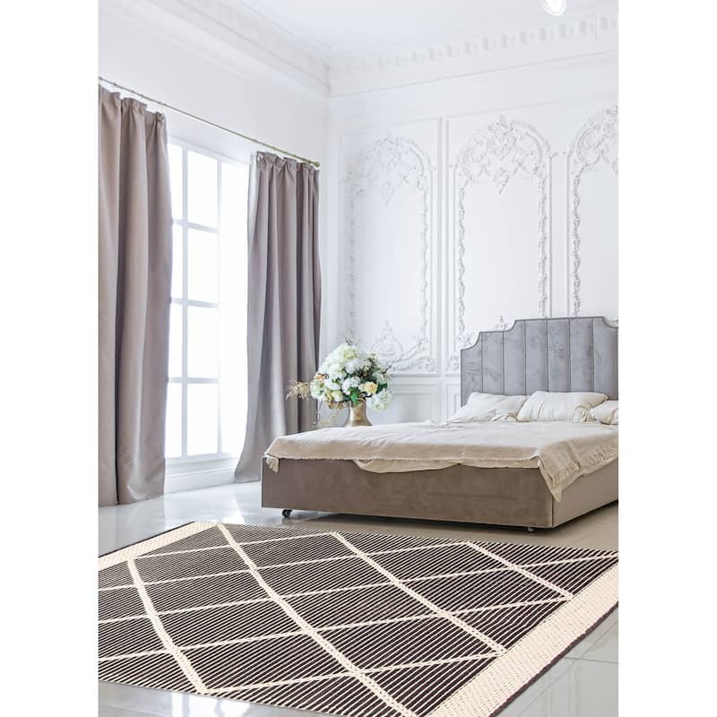 ECARPETGALLERY Braid weave Sienna Black Wool Rug - 4'9 x 7'10