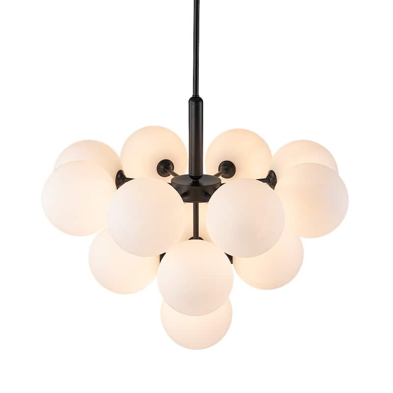 Mid-Century Brass Tiered Frosted Glass Globe Bubble Chandelier