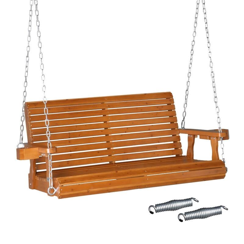Upgraded 2-Person Wood Porch Swing with Cup Holders and Chains - N/A
