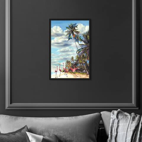 Oliver Gal 'Summer view flamingos' Nature and Landscape Blue Wall Art