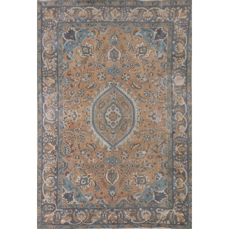 Tabriz Persian Vintage Rug Hand-Knotted Wool Carpet - 6'6"x 9'6"