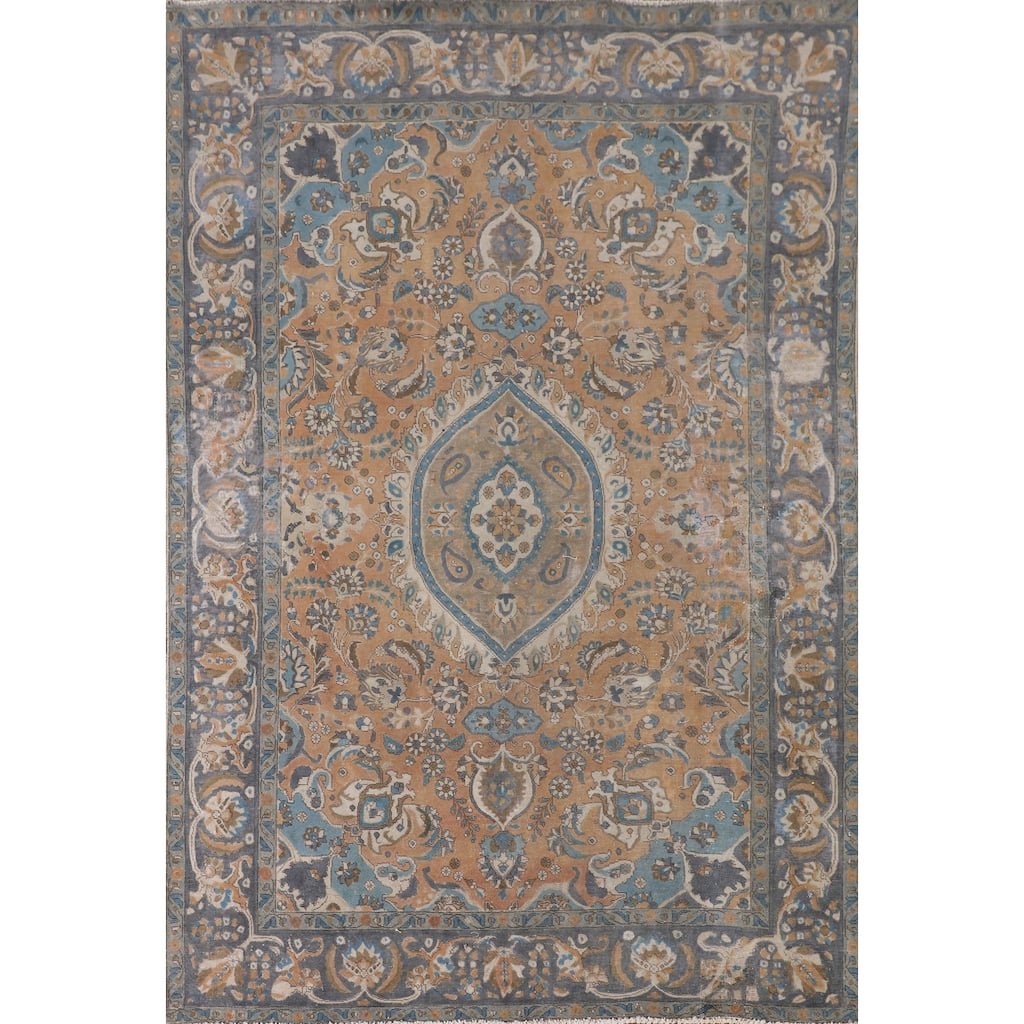 Tabriz Persian Vintage Rug Hand-Knotted Wool Carpet - 6'6"x 9'6"