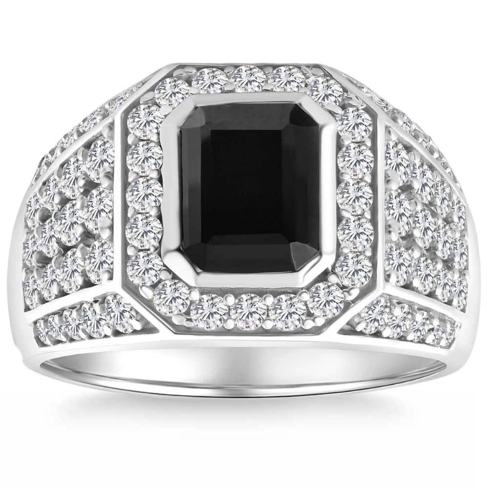 Bliss Diamond Men's 1 1/2Ct Diamond & Emerald Onyx Ring White, Yellow, or Rose Gold Lab Grown