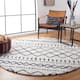 SAFAVIEH Arizona Shag Lotta Moroccan 1.2-inch Thick Rug - 6'7" x 6'7" Round - Ivory/Slate