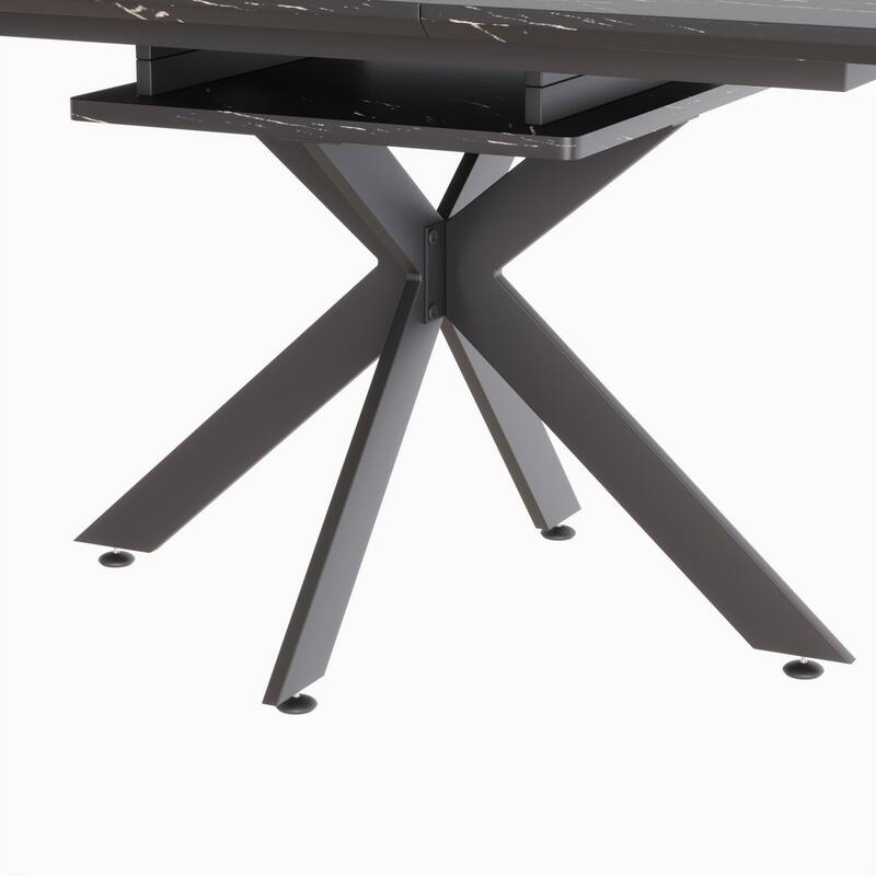 Modern Dining Set with Rectangular Extendable Table & Curved Backrest Round Chairs