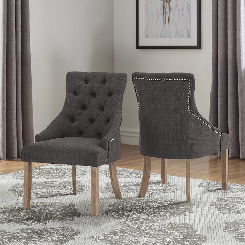 Plovdiv Linen Curved Back Tufted Dining Chairs (Set of 2)