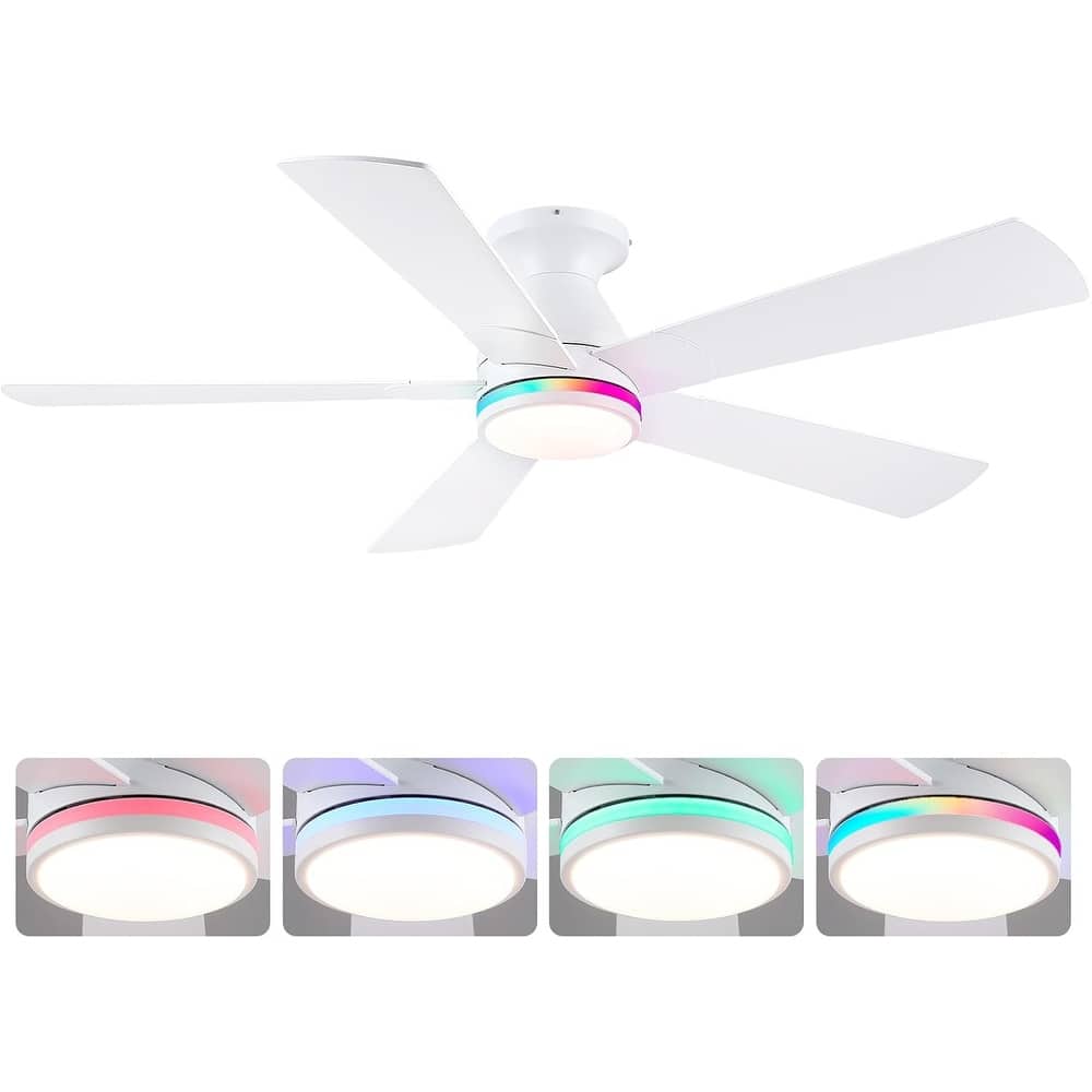 52 Inch Flush Mount Ceiling Fan with Light and Remote 5 Plywood Blades for Living Room Bedroom Patio - 52 Inches