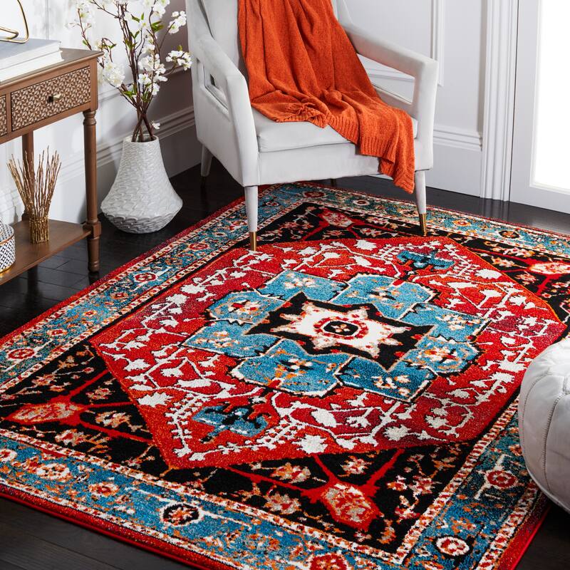 SAFAVIEH Vintage Hamadan Rinako Traditional Oriental Medallion Rug - 4' x 6' - Blue/Red - Rectangle