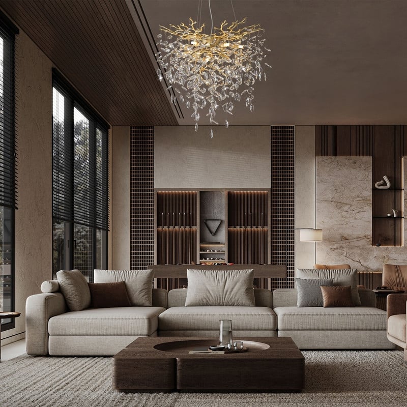 Modern Round Branch Crystal Chandelier, 600-1200mm Diameter, Marquise Cut Crystal Pendant Light