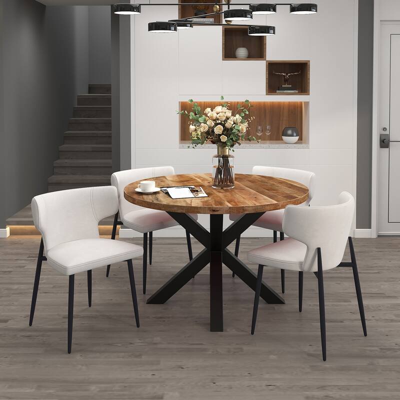 Contemporary Fabric and Metal Dining Chair, Set of 2