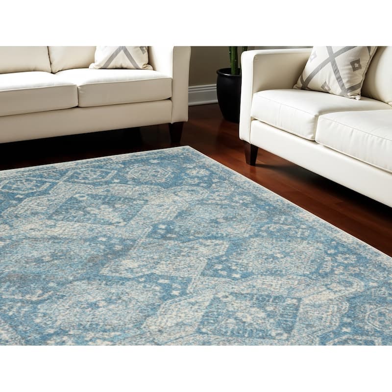 Jiyag Power Loomed Distressed Stain Resistant Area Rug By HomeRoots - 108' X '72' X '0.5 - Oxford Blue - Rectangle