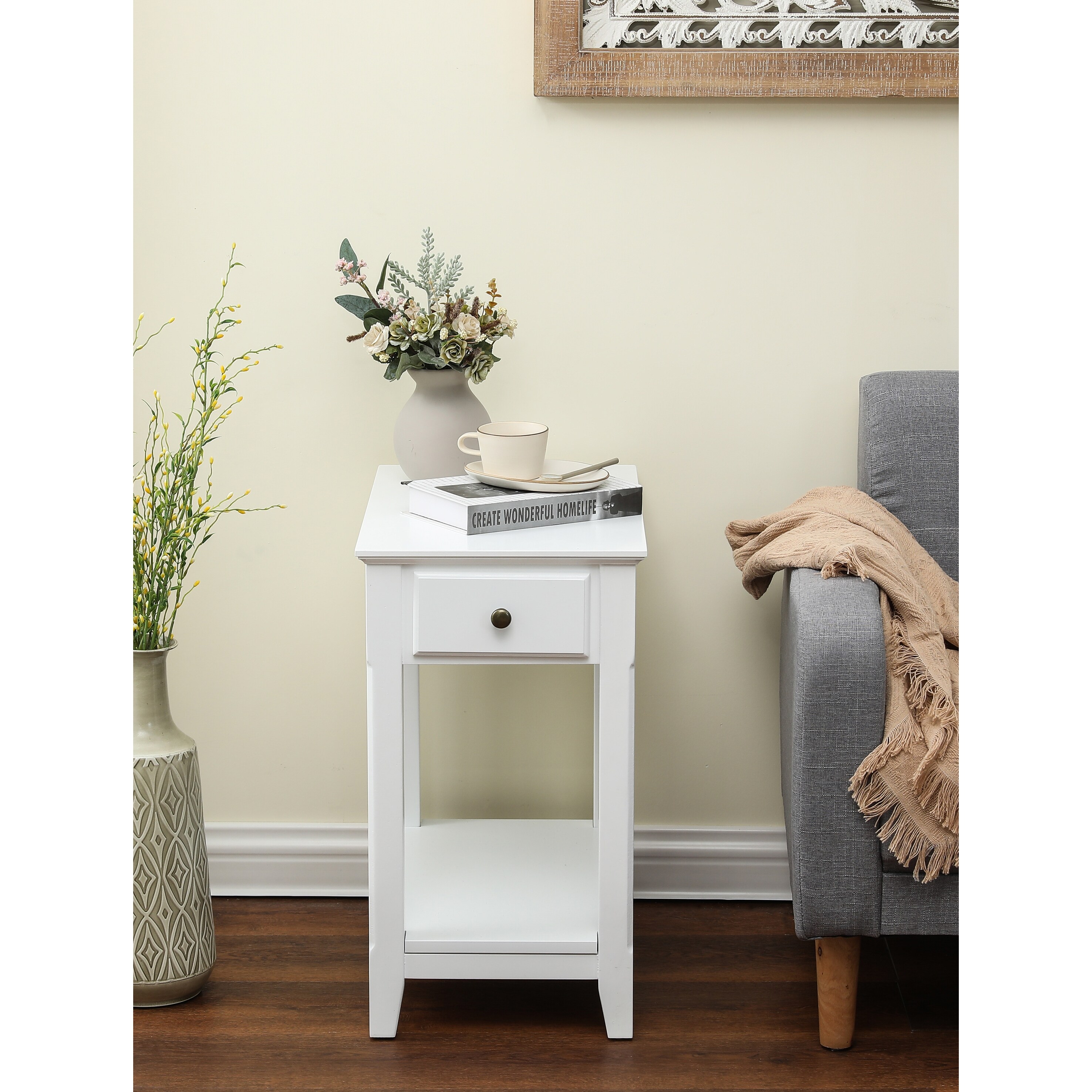 Slim white outlet end table