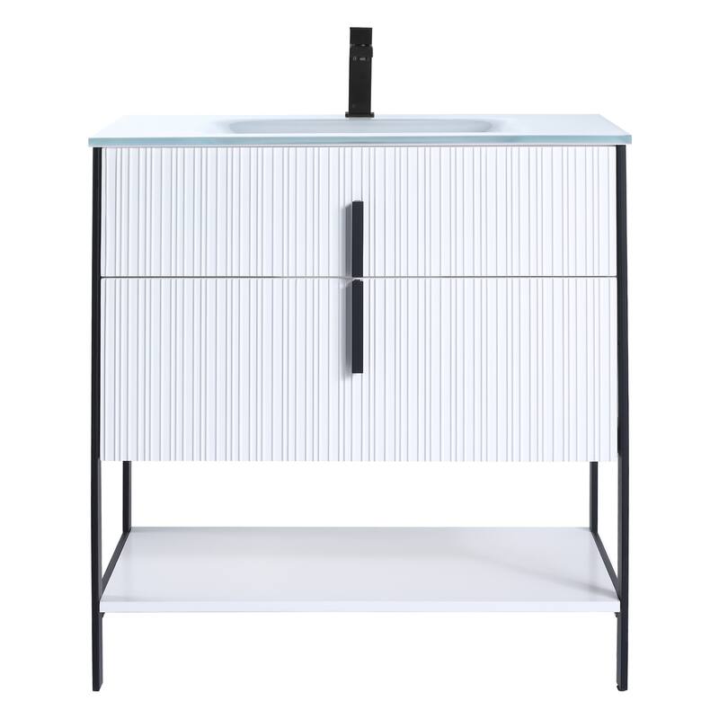 Fine Fixtures Serenity Modern Bathroom Vanity with White Glass Top