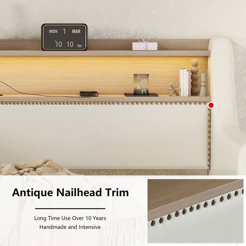 Twin Size Daybed with Storage Drawers, Upholstered Daybed with Charging Station and LED Lights
